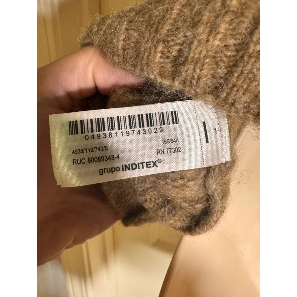 Zara Brown Wool Alpaca Blend Ruffle‎ Sleeve Knit Vest Sweater NEW S